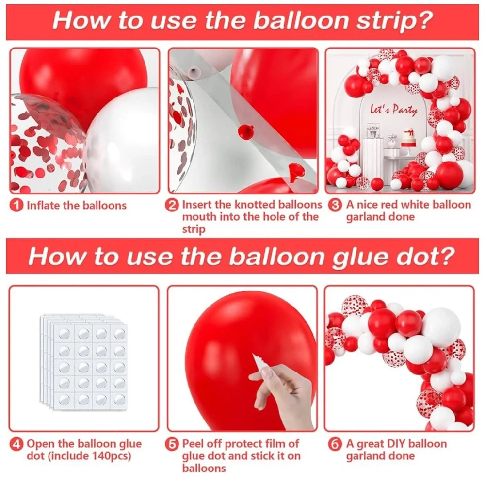 Red and White Balloon Garland Arch Kit, 124 pieces